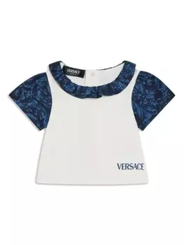 Футболка с оборками и логотипом Versace Kids, белый