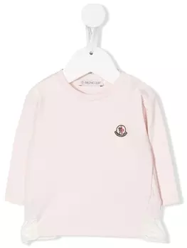 Футболка с оборками и нашивкой-логотипом Moncler Enfant, розовый