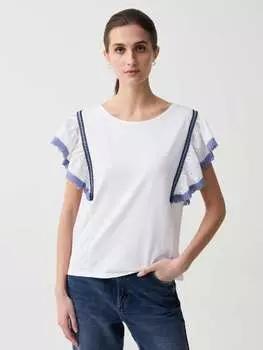 Футболка с оборками из английской вышивки Ovs, цвет optical white