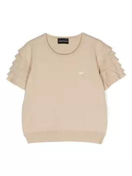 Футболка с оборками на рукавах Emporio Armani Kids, бежевый