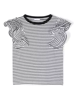 Футболка с оборками в полоску Miss Grant Kids, белый