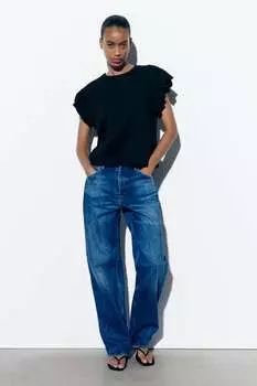 Футболка с оборками ZARA, черный