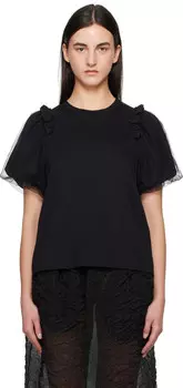 Футболка с оборкой и рукавами-фонариками из тюля Simone Rocha, черный