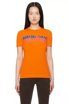 Футболка с оранжевым логотипом Versace Jeans Couture