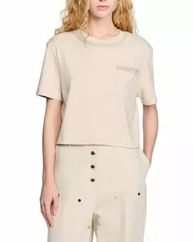 Футболка с отделкой из страз Sandro, коричневый/бежевый