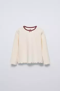 Футболка с отделкой пуантель ZARA, экрю