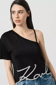Футболка с открытым плечом и логотипом Karl Lagerfeld, черный