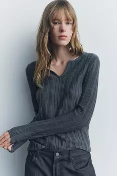 Футболка с открытым рисунком ZARA, серый мергель