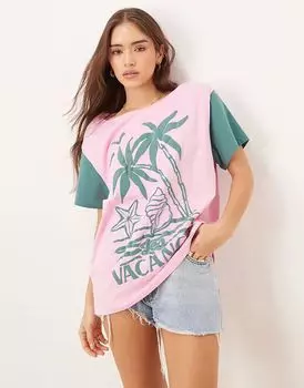 Футболка с открытыми плечами ASOD DESIGN с принтом Vacances ASOS DESIGN