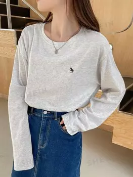 Футболка, с открытыми плечами, графика, буквы Dazy, светло-серый