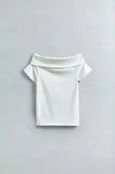 Футболка с открытыми плечами и заклепками ZARA, белый