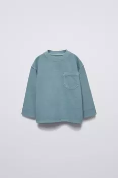 Футболка с отстрочкой, окрасенная в готовом виде ZARA, выцветший синий