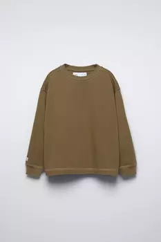 Футболка с отстрочкой ZARA, коричневый