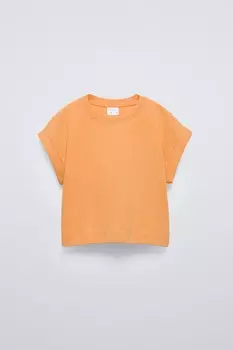 Футболка с отворотными рукавами ZARA, красновато-коричневый