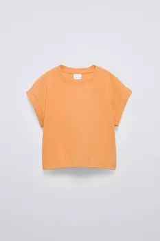 Футболка с отворотными рукавами ZARA, красновато-коричневый