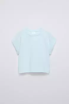Футболка с отворотными рукавами ZARA, синий/зеленый