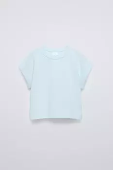 Футболка с отворотными рукавами ZARA, синий/зеленый