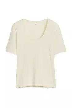 Футболка с овальным вырезом Arket, бежевый