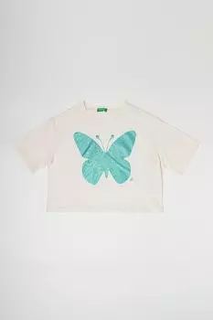 Футболка с овальным вырезом и блестящим принтом United Colors Of Benetton, зеленый