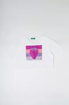 Футболка с овальным вырезом и блестящим принтом United Colors Of Benetton, белый