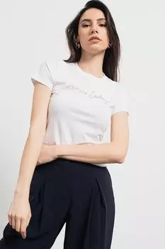 Футболка с овальным вырезом и декоративными камнями Armani Exchange, белый