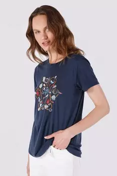 Футболка с овальным вырезом и фигурным принтом Colin'S, синий