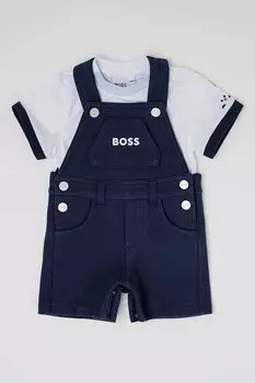Футболка с овальным вырезом и комбинезон Boss Kidswear, белый