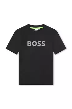 Футболка с овальным вырезом и логотипом Boss Kidswear, черный