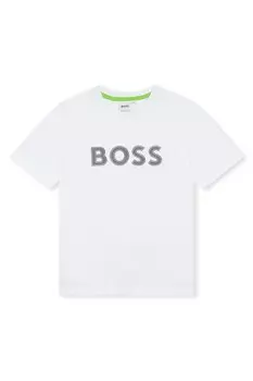 Футболка с овальным вырезом и логотипом Boss Kidswear, серый
