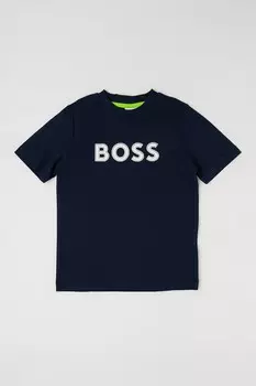 Футболка с овальным вырезом и логотипом Boss Kidswear, белый