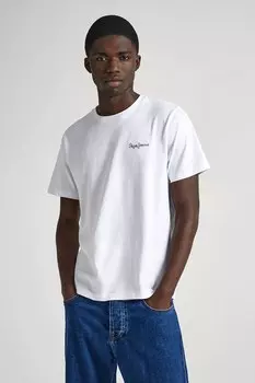 Футболка с овальным вырезом и логотипом на спине Pepe Jeans London, белый