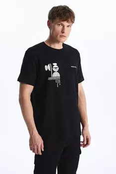 Футболка с овальным вырезом и принтом Lc Waikiki, черный