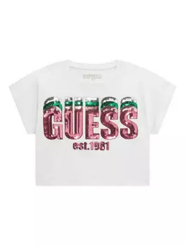 Футболка с пайетками для детей Guess Kids, белый