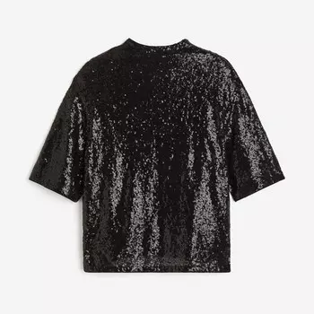 Футболка с пайетками H&M Sequined, черный