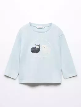 Футболка с пайетками и надписью Baby Pato Mango, светло-пастельный синий