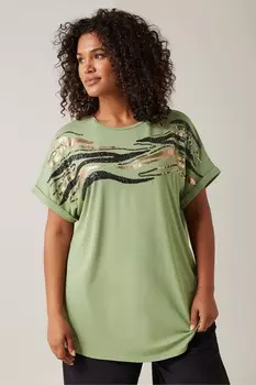 Футболка с пайетками и принтом «зебра» Evans, зеленый