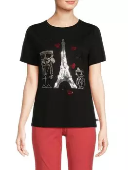 Футболка с пайетками «Эйфелева башня» Karl Lagerfeld Paris, черный