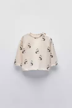 Футболка с пандой ZARA, светло-бежевый