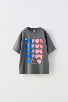 Футболка с парижскими сердцами ZARA, серый
