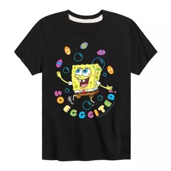 Футболка с пасхальным рисунком SpongeBob So Eggcited для мальчиков 8–20 лет Licensed Character, черный