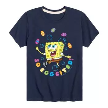 Футболка с пасхальным рисунком SpongeBob So Eggcited для мальчиков 8–20 лет Licensed Character, синий