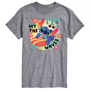 Футболка с пейзажем Lilo & Stitch Big & Tall Hit The Waves Disney, серый