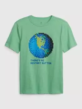 Футболка с пиксельным принтом «Планета Земля» Gap, цвет aqua green
