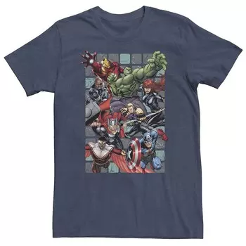 Футболка с плакатом Big & Tall Marvel Group, цвет Navy Heather