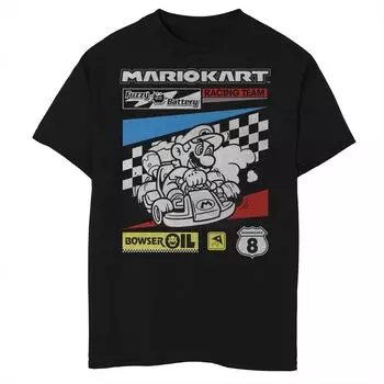 Футболка с плакатом гоночной команды Nintendo Mario Kart Racing Team для мальчиков 8–20 лет Licensed Character, черный