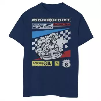 Футболка с плакатом гоночной команды Nintendo Mario Kart Racing Team для мальчиков 8–20 лет Licensed Character, синий