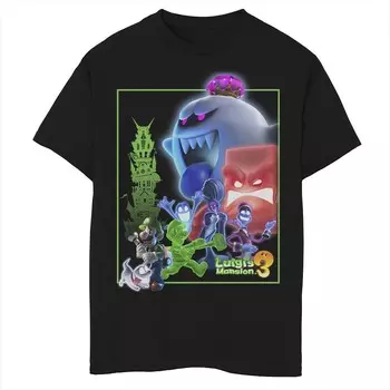 Футболка с плакатом группы призраков Nintendo Luigi's Mansion 3 Ghost Group для мальчиков 8–20 лет Licensed Character, черный