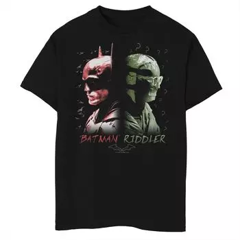 Футболка с плакатом и графическим изображением лица DC Comics для мальчиков 8–20 лет, Бэтмен, Летучая мышь и Риддлер Licensed Character