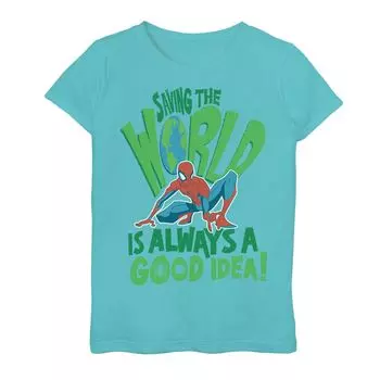 Футболка с плакатом и графическим изображением Marvel Spider-Man Save The World для девочек 7–16 лет Marvel