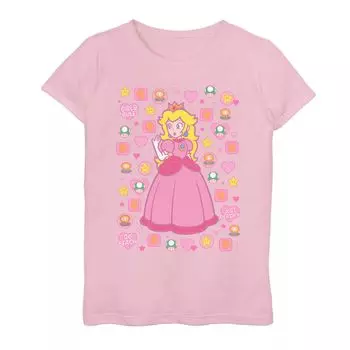 Футболка с плакатом и графикой Nintendo Super Mario Peach Items для девочек 7–16 лет Licensed Character